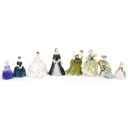 1305 - Eight Royal Doulton figurines including Janice HN2165 and Cherie HN2341, the largest 19cm high