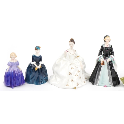 1305 - Eight Royal Doulton figurines including Janice HN2165 and Cherie HN2341, the largest 19cm high