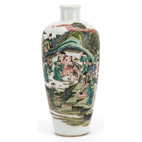 1396 - Chinese porcelain vase hand painted in the famille verte palette with a procession, six figure chara... 