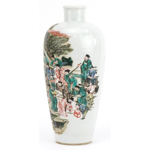 1396 - Chinese porcelain vase hand painted in the famille verte palette with a procession, six figure chara... 