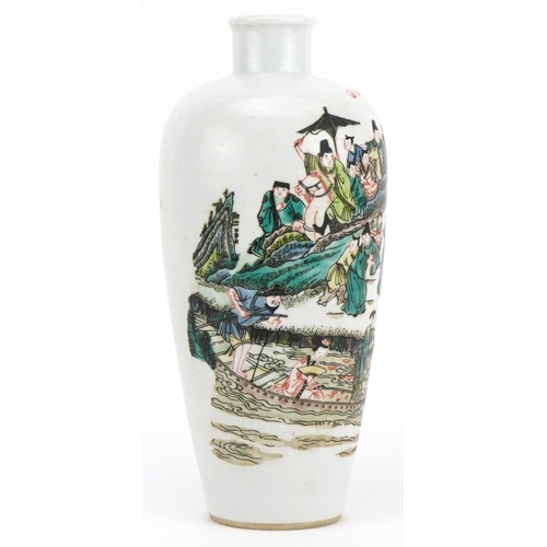 1396 - Chinese porcelain vase hand painted in the famille verte palette with a procession, six figure chara... 