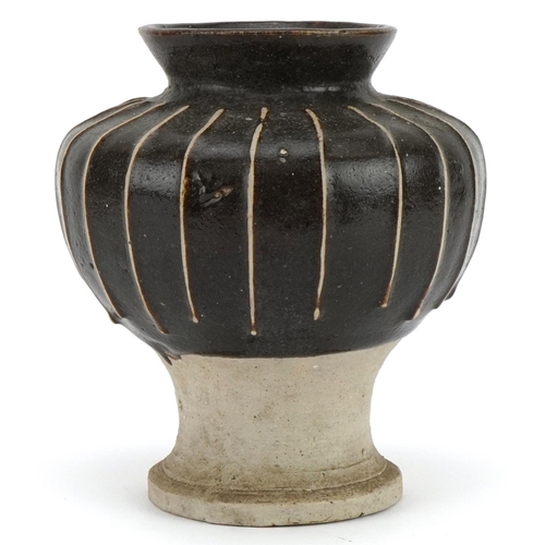 513 - Chinese black glazed baluster Cizhou type vase, 18cm high