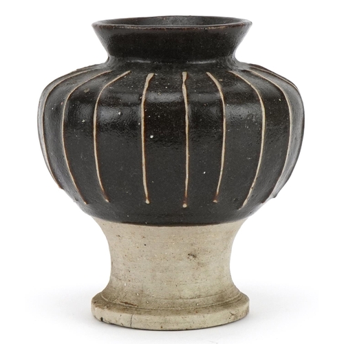 513 - Chinese black glazed baluster Cizhou type vase, 18cm high