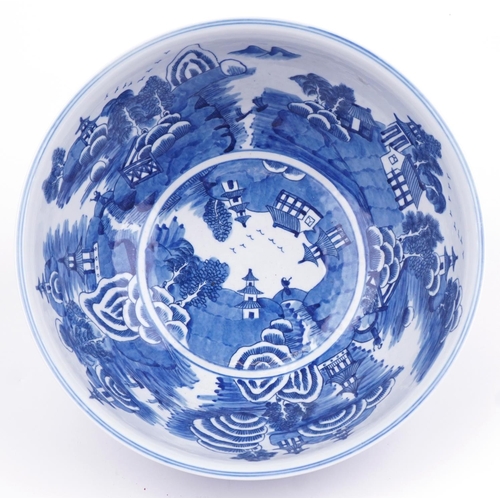 64 - Chinese blue and white porcelain punch bowl hand painted internally and externally with continuous r... 