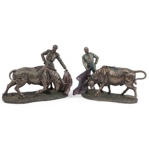 1440 - Two Sigris bronzed groups of Spanish bullfighters with bulls, each 30cm wide