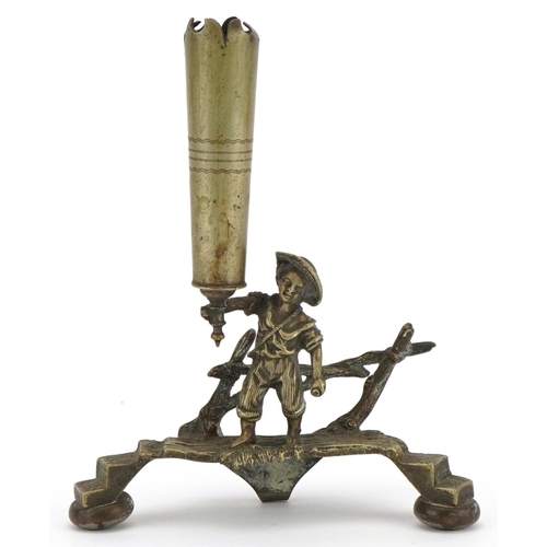 1450 - 19th century silver plated epergne base in the form of a boy before a fence, 19cm high