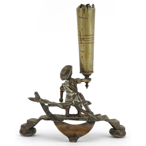 1450 - 19th century silver plated epergne base in the form of a boy before a fence, 19cm high