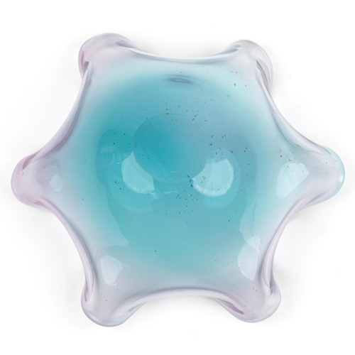 1535 - Murano style two colour flower head glass centre bowl, 32cm in diameter