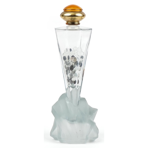 346 - Large shop dummy display scent bottle on naturalistic rocky frosted glass base, overall 41cm high