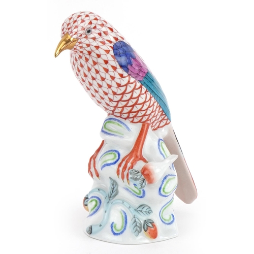 127 - Herend, Hungarian hand painted porcelain bird, factory marks and numbered 5067 to the base, 17.5cm h... 