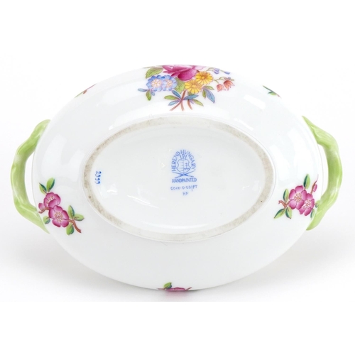 131 - Herend, Hungarian hand painted porcelain sauce tureen and cover with twin handles hand painted with ... 