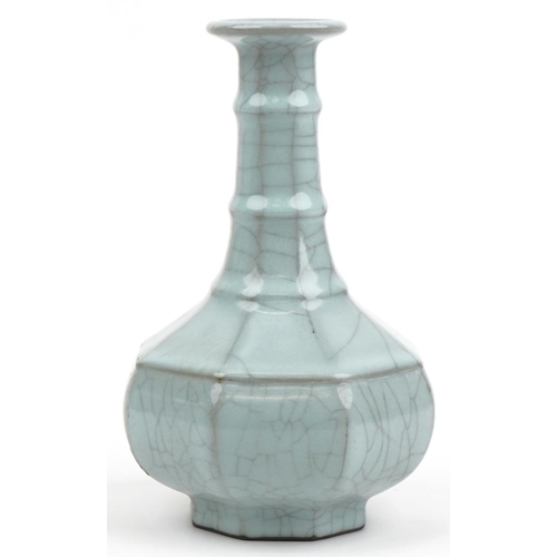 519 - Chinese porcelain Ge ware type vase housed in a hardwood crate, 23cm high