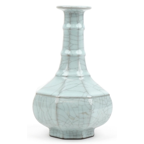 519 - Chinese porcelain Ge ware type vase housed in a hardwood crate, 23cm high