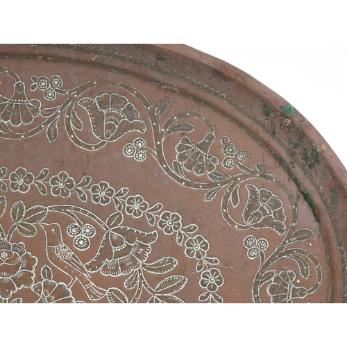 1788 - Indian oval glass tray engraved with flowers, 64.5cm wide