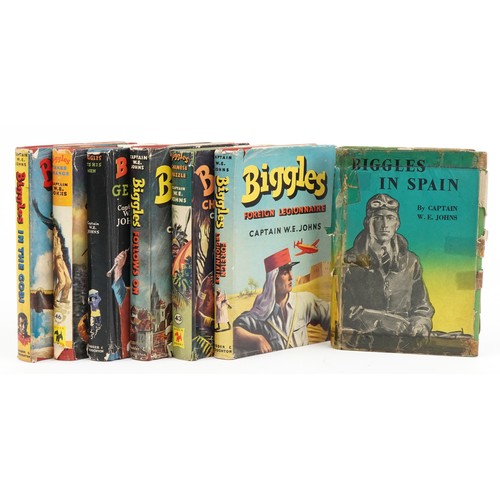 885 - Seven Biggles hardback books with dust jackets by Captain W E Johns including Biggles Gets his Men, ... 