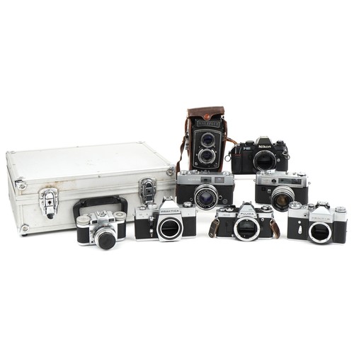 1350 - Vintage cameras including Yashica Lynx 5000E, Paxette, Konica Auto S2, Nikon F-301 and Walzflex