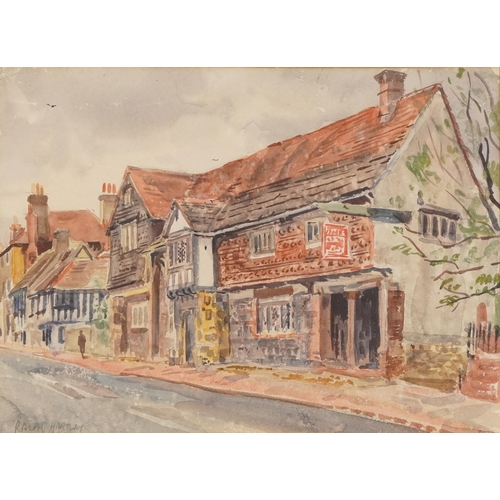 1432 - Ralph Hartley - Lewis street scene, watercolour, mounted, framed and glazed, 37.5cm x 27cm excluding... 