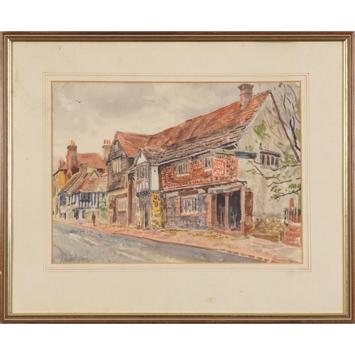 1432 - Ralph Hartley - Lewis street scene, watercolour, mounted, framed and glazed, 37.5cm x 27cm excluding... 