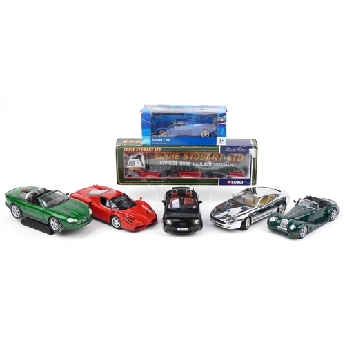 1549 - Seven large diecast vehicles, two with boxes including Aston Martin DB7, Morgan Aero by Maisto and E... 