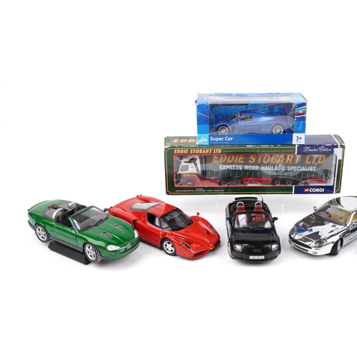 1549 - Seven large diecast vehicles, two with boxes including Aston Martin DB7, Morgan Aero by Maisto and E... 