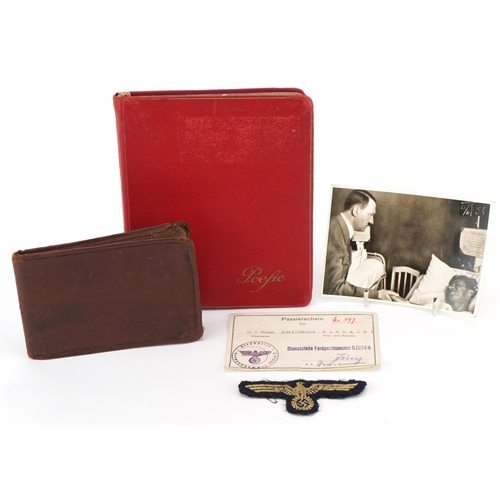 614 - German militaria including photograph of Adolf Hitler, Passierscheun stamped Karl-Heinz, diary with ... 
