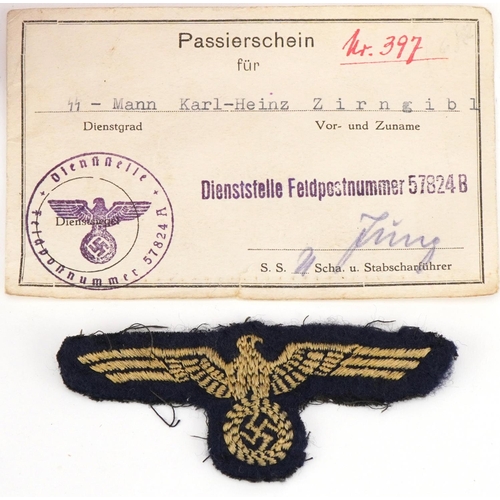 614 - German militaria including photograph of Adolf Hitler, Passierscheun stamped Karl-Heinz, diary with ... 