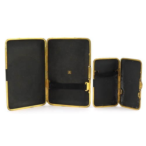 466 - Two Japanese damascene Komai style cigarette cases including one inlaid with a mountain lion, charac... 