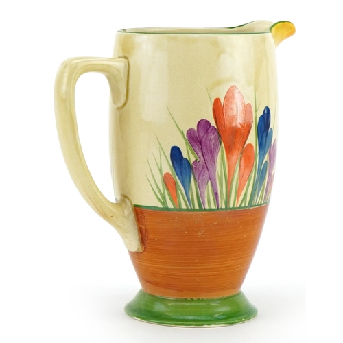 261 - Clarice Cliff, Art Deco jug hand painted in the Crocus pattern, 20cm high