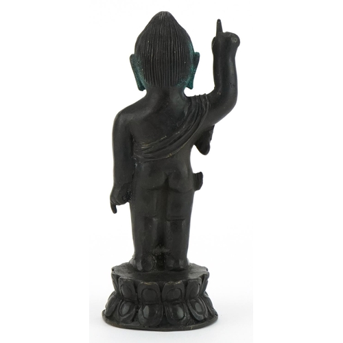 419 - Chino Tibetan patinated bronze figure of Siddhartha, 16.5cm high