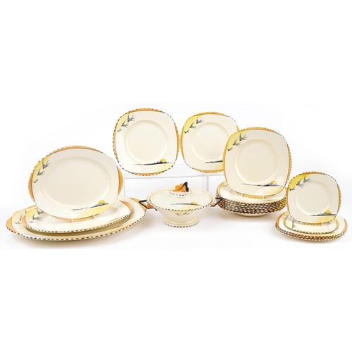 Burleigh Ware, Art Deco Sunray pattern dinnerware including graduated set of three meat platters and lidded tureen, the largest 43cm wide
