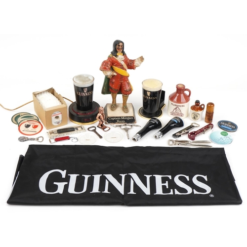 1809 - Vintage and later breweriana collectables including Guinness lamp, Captain Morgan Rum figure, Corksc... 