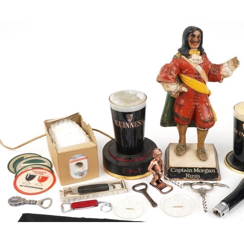 1809 - Vintage and later breweriana collectables including Guinness lamp, Captain Morgan Rum figure, Corksc... 