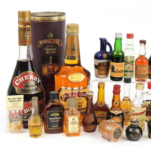 1715 - Collection of alcohol miniatures and two bottles of alcohol including Royal Oak Trinidad rum