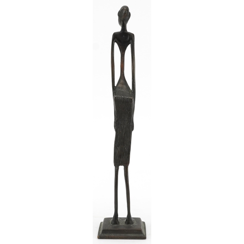 1403 - Indian bronze figure of a tribesman, 30.5cm high