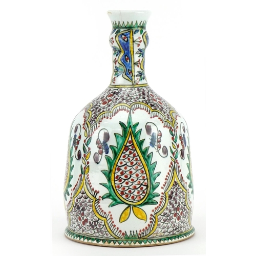 488 - Kutahya pottery hookah base hand painted with stylised leaves and flowers, 21cm high