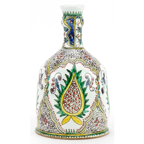 488 - Kutahya pottery hookah base hand painted with stylised leaves and flowers, 21cm high