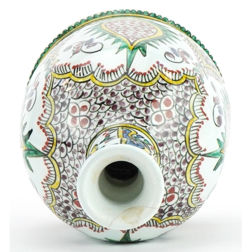 488 - Kutahya pottery hookah base hand painted with stylised leaves and flowers, 21cm high