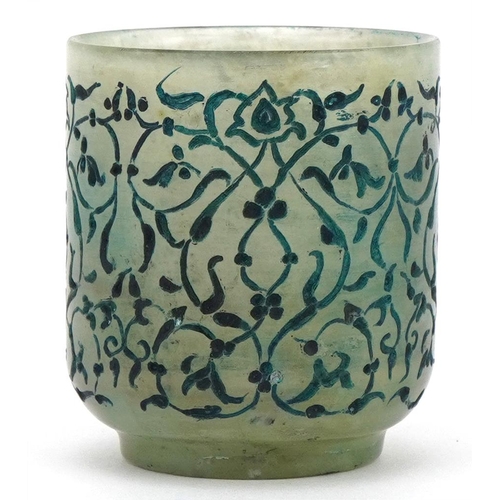 267 - Islamic pale green jade cup carved with foliage