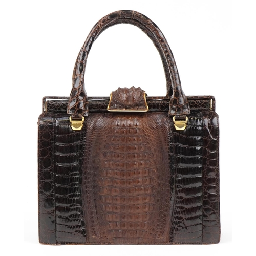 338 - Vintage taxidermy interest crocodile skin ladies handbag with clutch bag and gilt brass mounts, 27.5... 