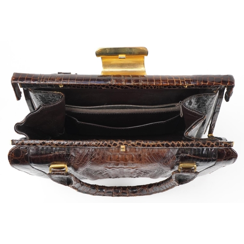 338 - Vintage taxidermy interest crocodile skin ladies handbag with clutch bag and gilt brass mounts, 27.5... 