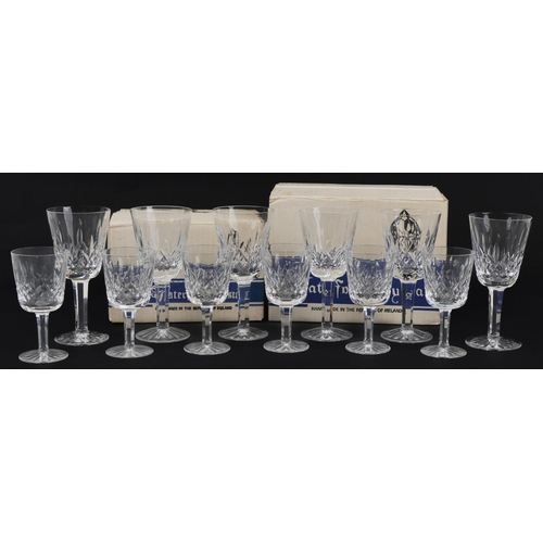 1293 - Set of six Waterford Crystal Lismore wine glasses and a set of six Lismore port glasses with boxes, ... 