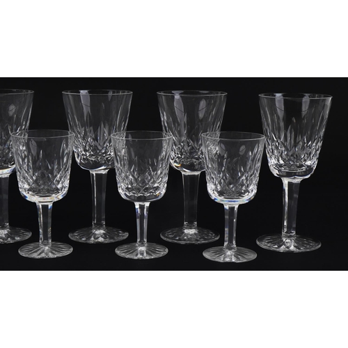 1293 - Set of six Waterford Crystal Lismore wine glasses and a set of six Lismore port glasses with boxes, ... 