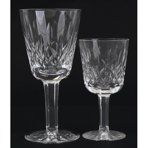 1293 - Set of six Waterford Crystal Lismore wine glasses and a set of six Lismore port glasses with boxes, ... 