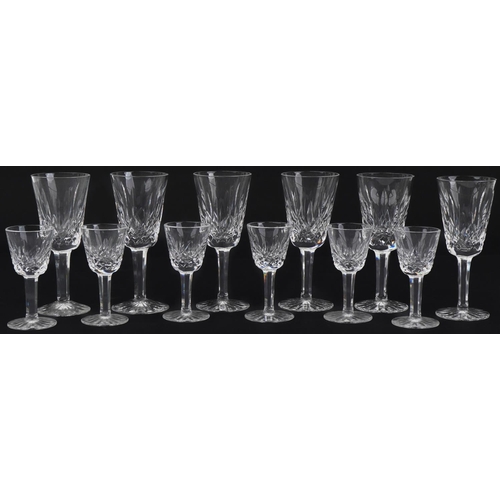 1297 - Set of six Waterford Crystal Lismore sherry glasses and a set of six Lismore liqueur glasses with bo... 