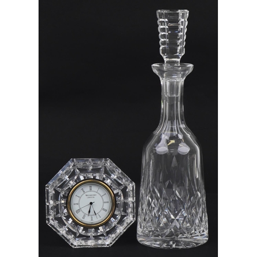 1295 - Waterford Crystal mantle clock and decanter with boxes, the largest 25.5cm high