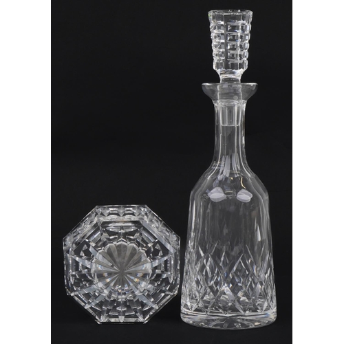 1295 - Waterford Crystal mantle clock and decanter with boxes, the largest 25.5cm high