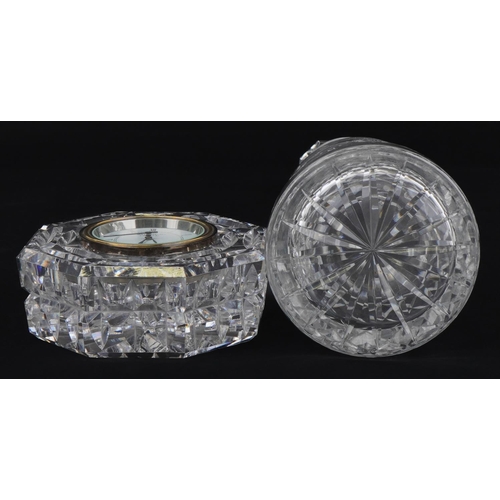 1295 - Waterford Crystal mantle clock and decanter with boxes, the largest 25.5cm high