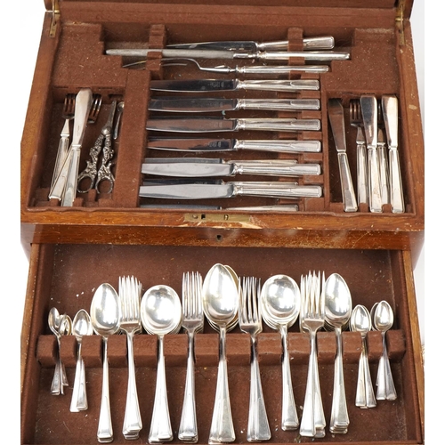 1815 - Collection of silver plated flatware including James Ryals arranged in an Art Deco burr walnut cante... 