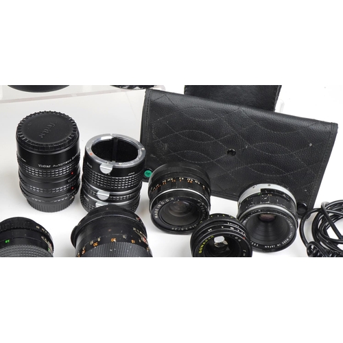 1358 - Collection of vintage and later camera lenses and accessories including Sigma, Olympus and Canon