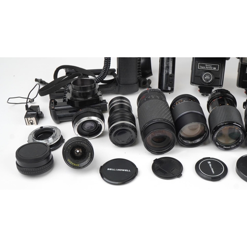 1358 - Collection of vintage and later camera lenses and accessories including Sigma, Olympus and Canon